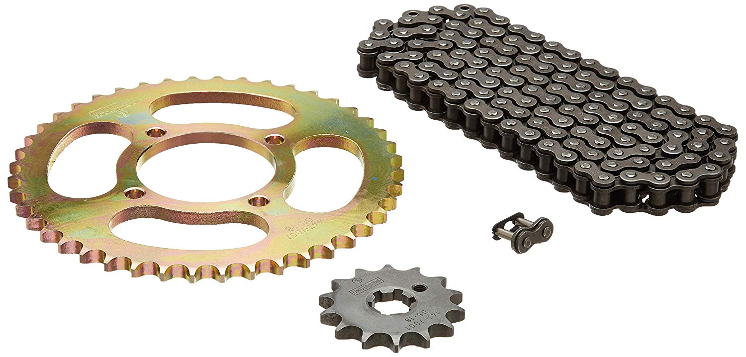 Uno Minda CH-7008 Quadra Rivet Chain & Alloy Steel Hardened Sprockets Chain & Sprocket Kit - R428 SIZE-112L / 14T / 44T(4H) For Yamaha Crux S 